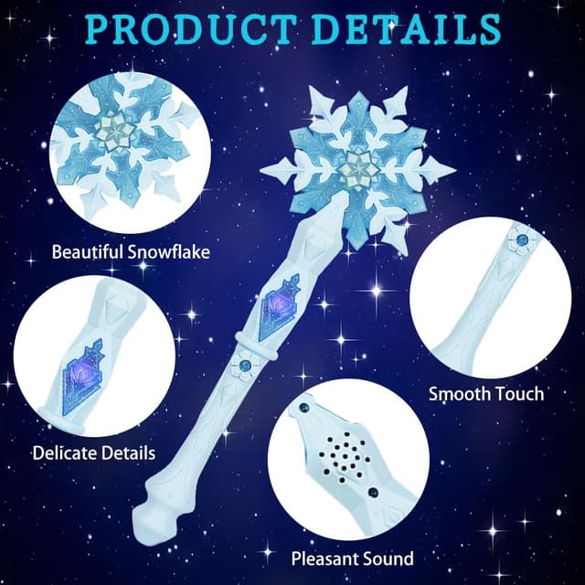 Detalle de AUYAO Zauberstab mit Licht 32 cm Schneeflocke