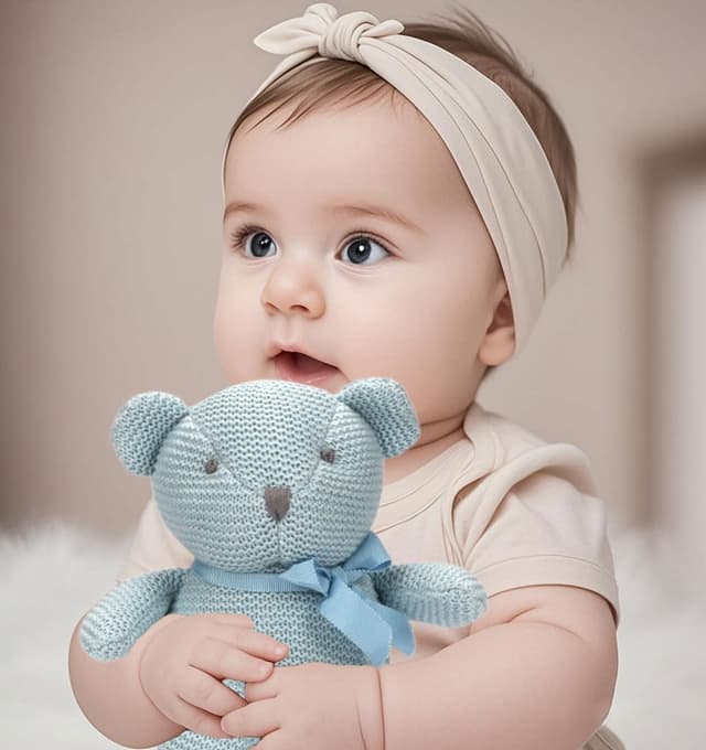 Detalle de FLUFFYFUN 100% Organic Cotton Blue Teddy Bear (6.5") for Newborns