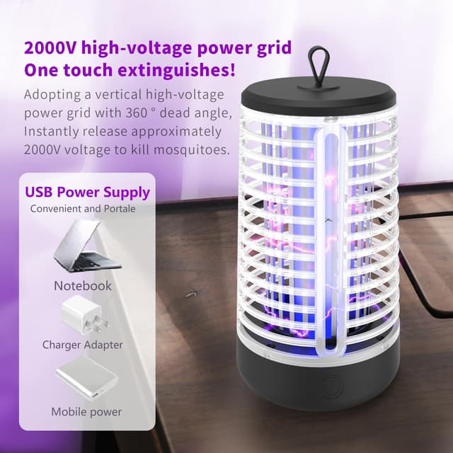 Detalle de Lampada antizanzare elettrica 360° UV ricaricabile Lampe Anti Moustique (395 nm)