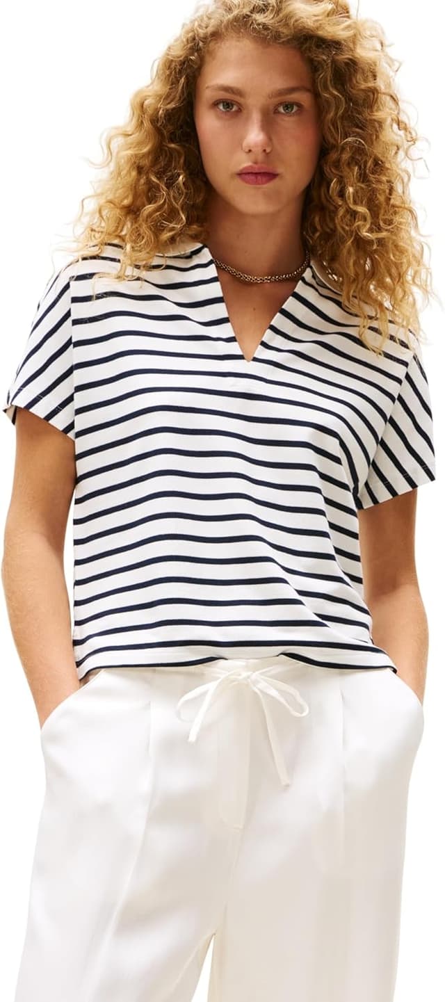 Detalle de Tommy Hilfiger women’s short sleeve lyocell tipping polo shirt without button placket