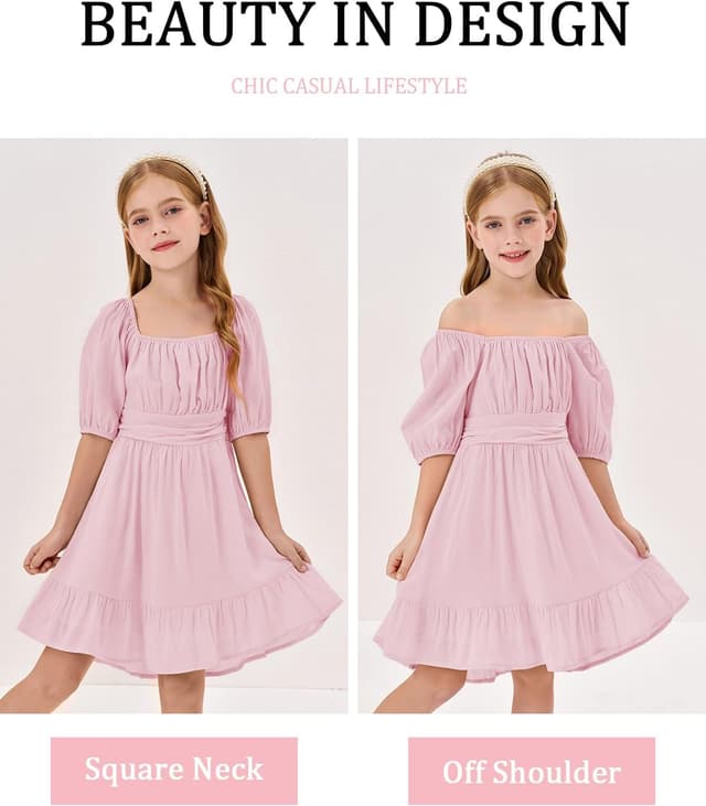 Detalle 2 de Girls Square Neck A-Line Dress for Summer