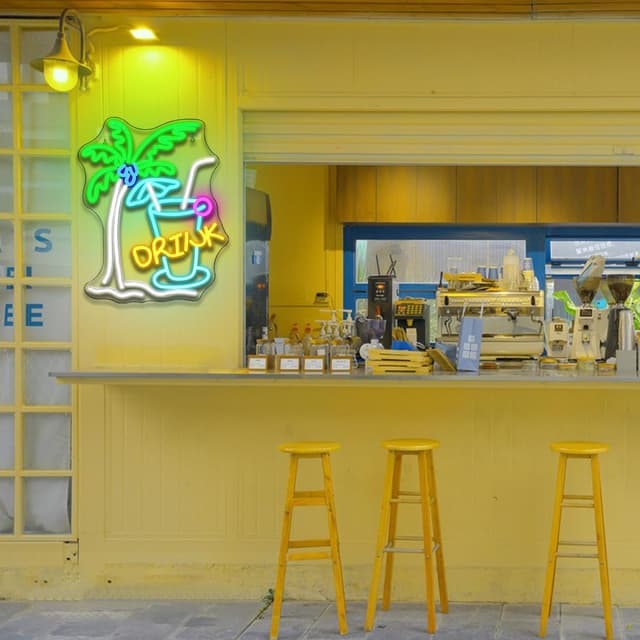 Detalle 2 de SIGNSHIP Palme Neon Schild „Drink“ – LED-Neon für Home Bar, Bierbar & Party-Deko