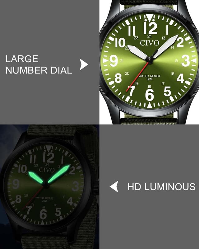 Detalle de CIVO Herren-Militäruhr wasserdicht (Analog, Quarz) mit großen, leuchtenden Zahlen