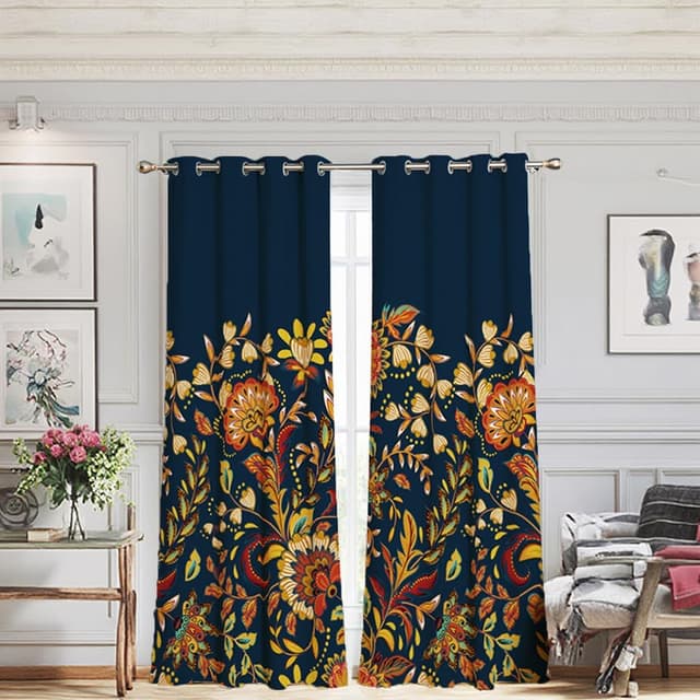 Detalle 2 de Tokusyou Boho Verdunklungsvorhänge Marineblau 158×132 cm