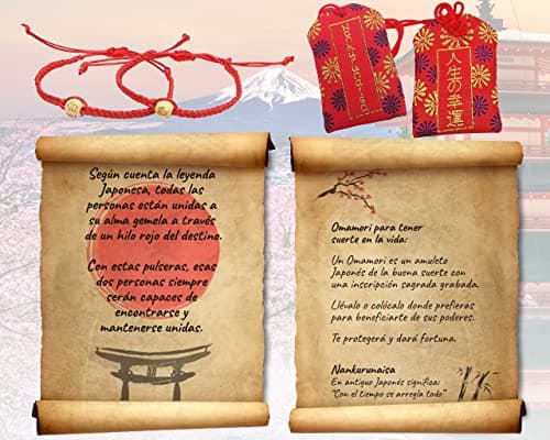 Thumbnail 6 de AMOR CON PALABRAS Pulseras La Leyenda del Hilo Rojo del Destino con cofre, amuleto Omamori y símbolo de amor