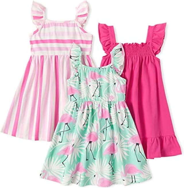 Detalle de PATPAT Multipack Girls Toddler Sleeveless Dresses (Flamingo Striped Print) — Festival & Casual Wear