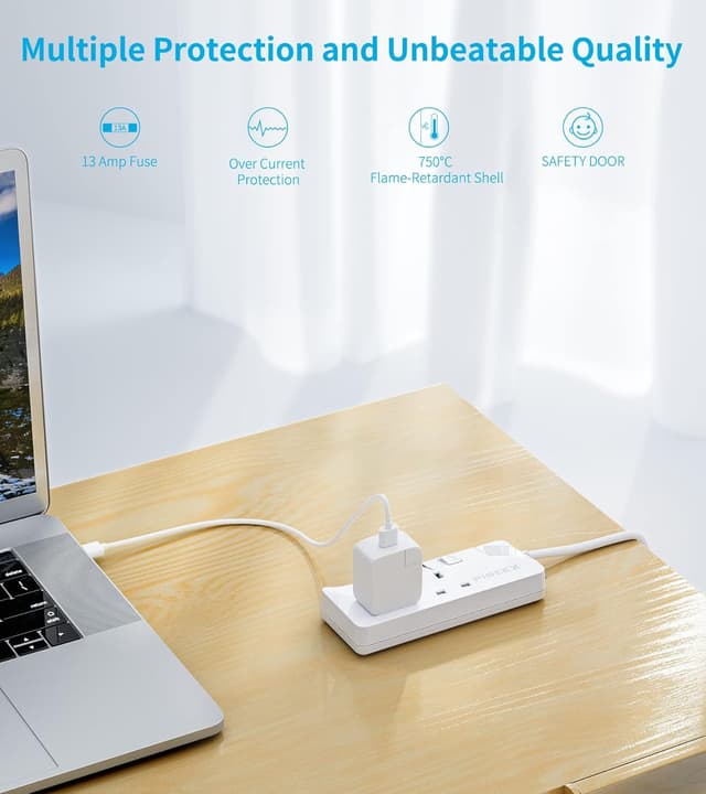 Detalle 2 de PIBEEX Extension Lead 2 Way Plug Sockets with Individual Switches