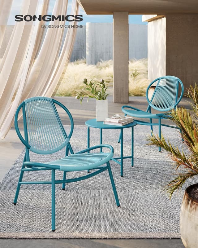 Detalle de Ensemble SONGMICS pour salon d’extérieur 3 pièces avec 2 chaises Acapulco et table d’appoint GGF021K01, couleur marron camel