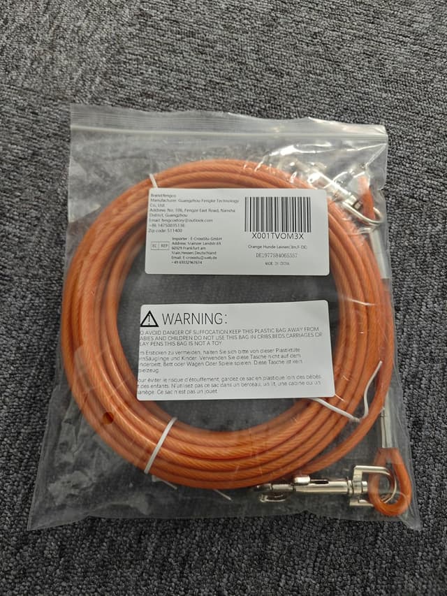 Detalle 2 de Tie Out Leinen für Hunde (3/6/9/15 m) – 3 m Hofleine mit 360°-Drehclip für mittlere bis große Hunde (Orange)