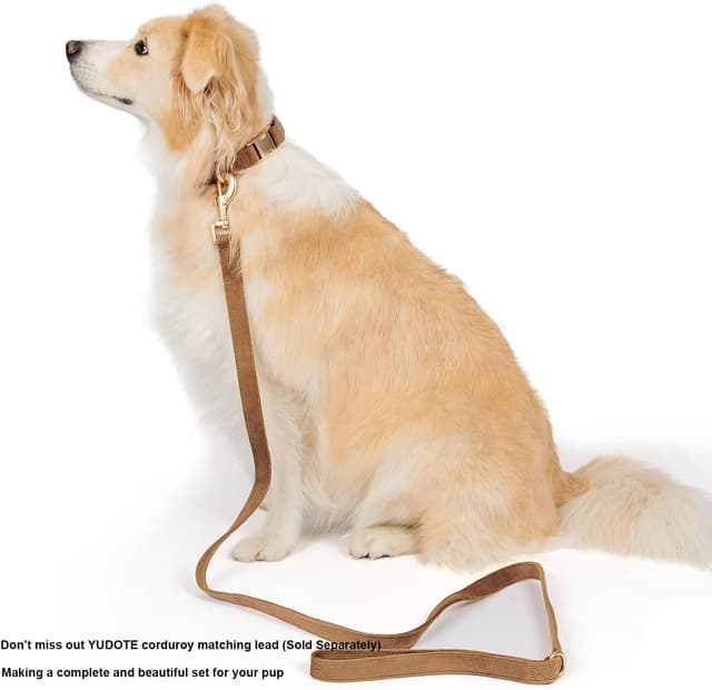 Detalle de YUDOTE Ultra-soft Dog Collar in Natural Cotton Corduroy (Coffee Brown) – Medium (M)