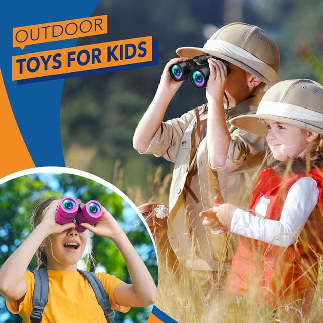 Detalle 2 de HappyKidsClub Binoculars for Kids (Age 3–9) – 4x Outdoor Travel Play Binoculars with Neck Strap