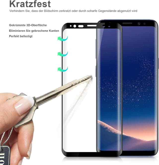 Detalle de Ecenone Schutzfolie für Samsung Galaxy S9 (2 Stück) – 9H, 0,33 mm ultradünnes 3D-Glas mit Vollabdeckung