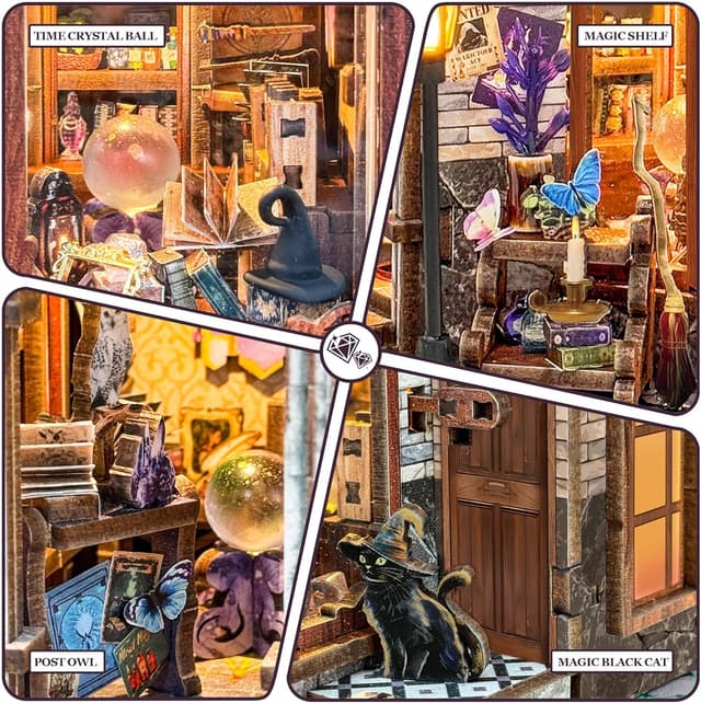 Detalle de Miggley DIY Miniature House Kit: Time Magic Club book nook 3D wooden puzzle