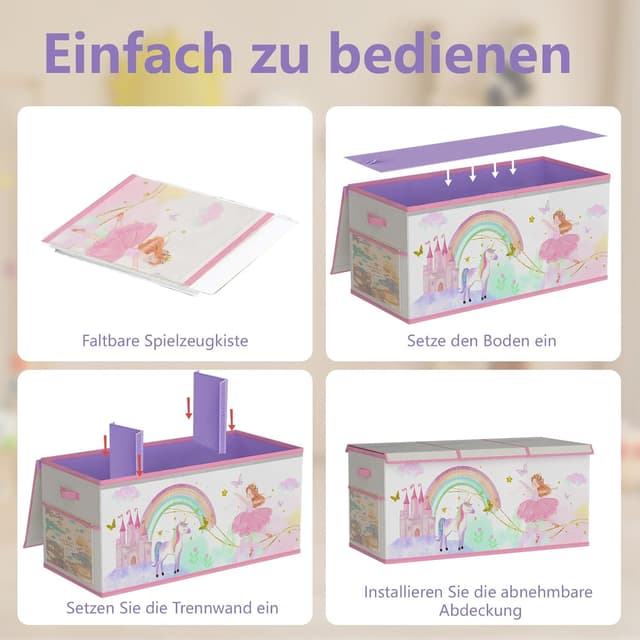 Thumbnail 6 de Extra Groß Aufbewahrungsbox Spielzeugkiste mit Deckel (faltbar) – Beige & Lila