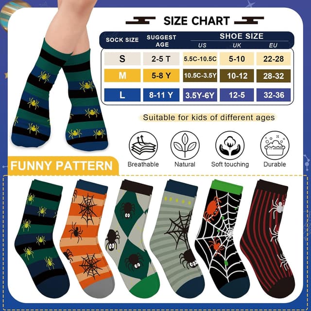 Detalle 2 de Queenshin – Lot de 6 paires de chaussettes garçon à motifs étoiles, 3 à 14 ans (tailles 25 à 38)