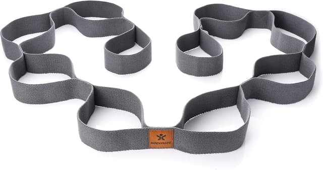 Detalle de BODYMATE Fascia elastica con 10 passanti in cotone naturale (circa 190 cm) per yoga, stretching e mobilità