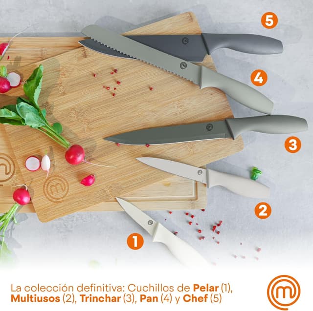 Detalle 2 de MasterChef Set de Cuchillos de Cocina 🧑🍳 5 Piezas Acero Inoxidable