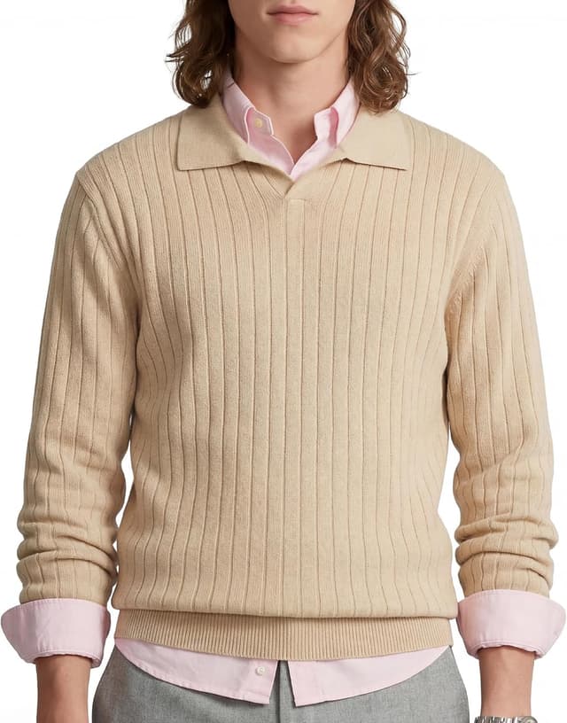 Detalle de GLESTORE Herren-Poloshirt Langarm mit Giraffen-Stickerei (Longsleeve)