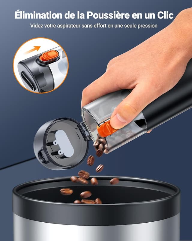 Detalle de SEALIGHT Aspirateur à main 32000 Pa (400000 RPM) sans fil pour voiture, maison, poils d’animaux