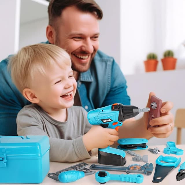 Detalle 2 de Vanplay Kids Tool Set (52 pcs) with Electronic Toy Drill & Tool Belt for Pretend Play