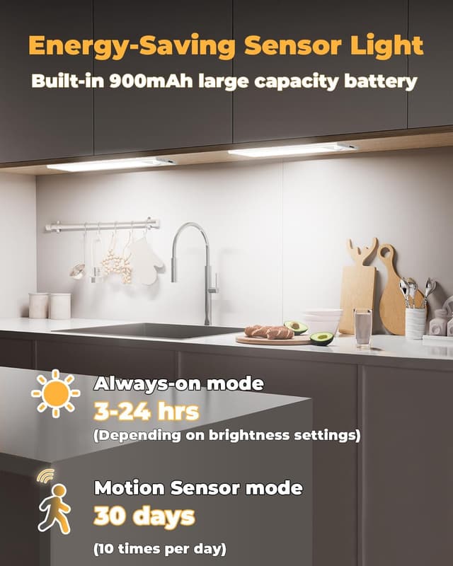 Detalle de LED Schrankbeleuchtung mit Bewegungsmelder, USB-wiederaufladbar & dimmbar (magnetische Unterbauleuchte, 23 cm)