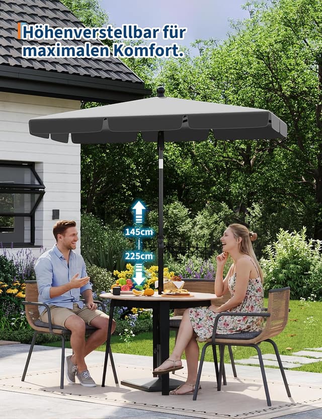 Detalle de GarveeHome Balkon-Sonnenschirm 200x125 cm mit Schirmhülle, UV50+ anthrazit – rechteckig, knickbar & höhenverstellbar