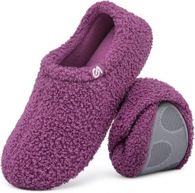 Detalle de VeraCosy women’s fuzzy slippers with memory foam and non-slip rubber sole