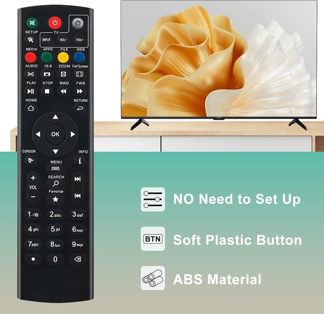 Detalle de VINABTY replacement remote control for ZOOMTAK Media Box (models K3 V+ / U+ / Upro T8+ / H8+ and more)