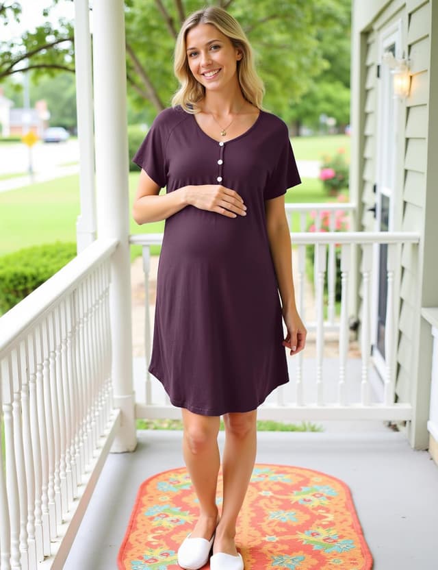 Detalle de Uniexcosm Stillnachthemd Damen Kurzarm aus Baumwolle – Umstandskleid für Schwangerschaft & Stillzeit mit Knopfleiste