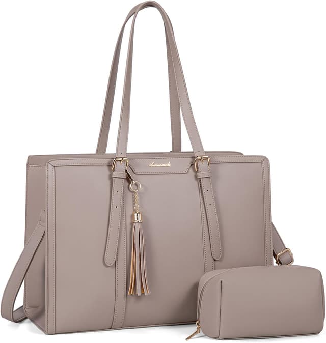 Detalle de LOVEVOOK Women’s 15.6-inch laptop bag tote with compartments and waterproof PU leather