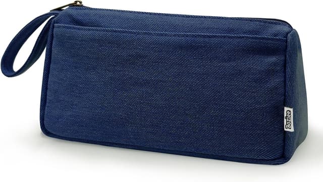 Detalle de Boziee Oxford-Stoff Federmäppchen Mäppchen (dunkle Denim) – große Kapazität mit Doppelreißverschluss