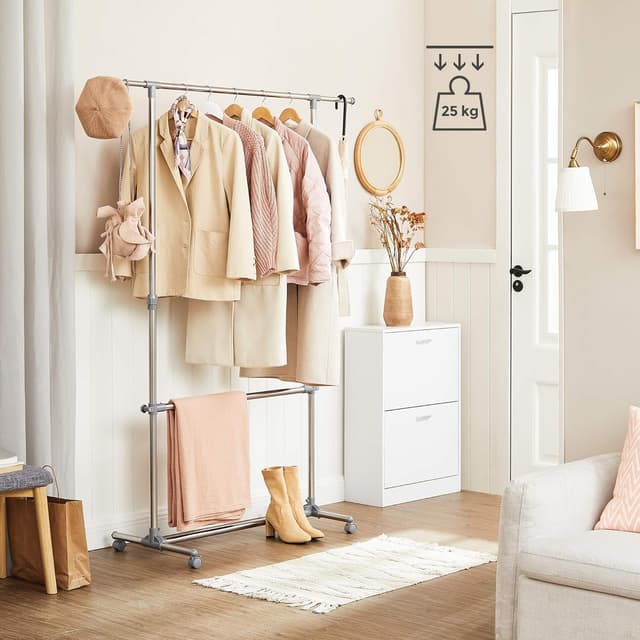 Detalle de SONGMICS Kleiderständer LLR401 mit Rollen, höhenverstellbar von 113 bis 198 cm