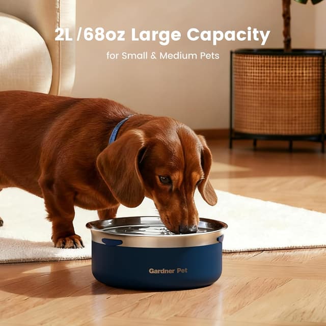 Thumbnail 1 de Gardner Pet Wassernapf für große Hunde – 2 l Edelstahl mit Anti-Sabbern- und Spritzschutz, blau
