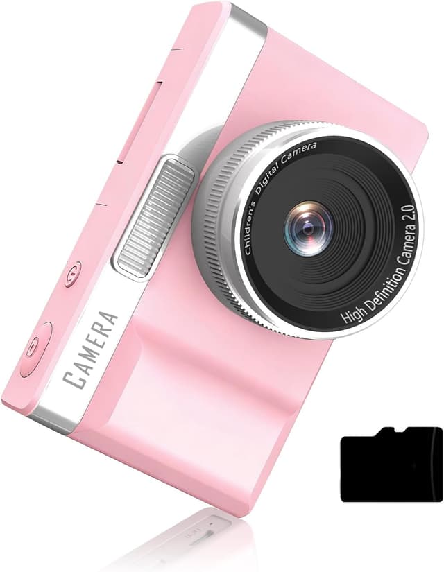 Detalle de Appareil photo enfant rose avec écran inversable 180° et carte mémoire 32GB – enregistrement HD 1080P