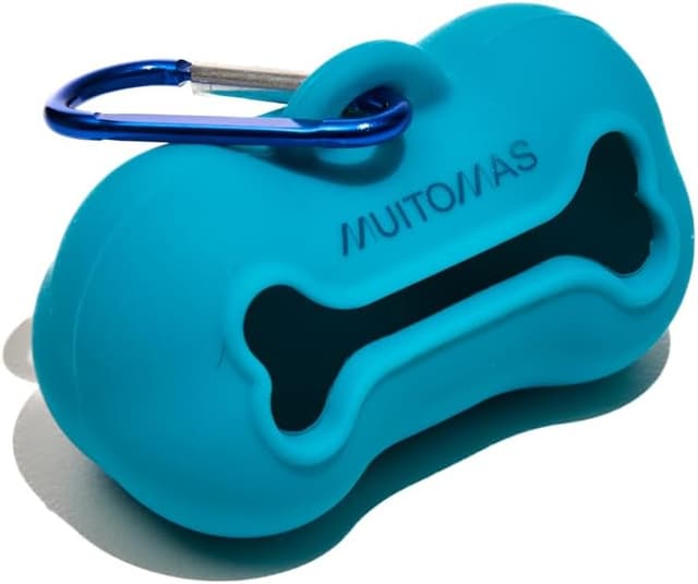Detalle de Portasacchetti Muitomas in silicone compatto per cane, con gancio e rotolo incluso (blu ottanio)