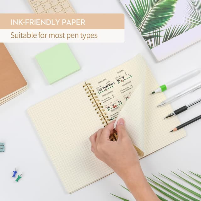 Detalle de VEESUN Notizblock A5 kariert (4er-Set) mit Spiralbindung, Kraft-Cover – 80 Blatt pro Block