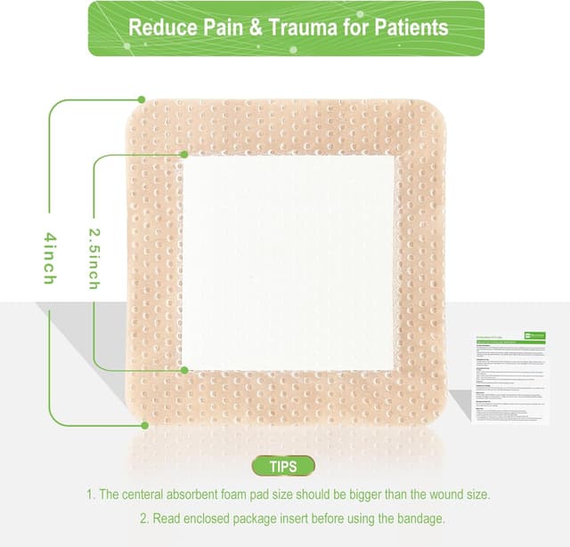 Detalle 2 de NEUHEILS NeuHeils Silicone Adhesive Foam Dressing 4''x4'' (10 Pack) for Bed Sores & Leg Ulcers
