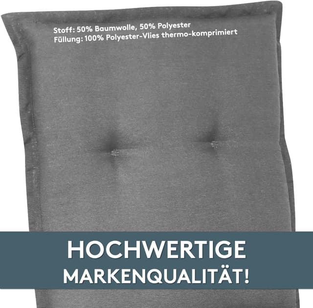 Detalle de LILENO HOME Gartenstuhl-Auflagen im 2er-Set für Hochlehner – Uni Mittelgrau (Tami)