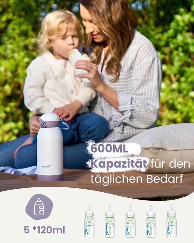 Thumbnail 4 de GROWNSY tragbarer Flaschenwärmer für unterwegs mit 10.000-mAh-Akku (600 ml, Altrosa)