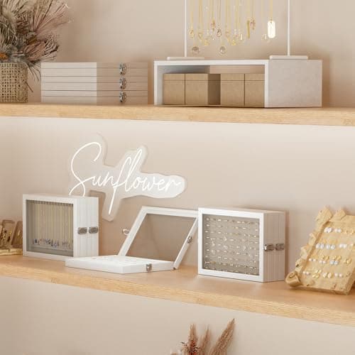 Detalle de Lolalet bandeja organizadora para collares con tapa (18 ganchos) para cajón o tocador