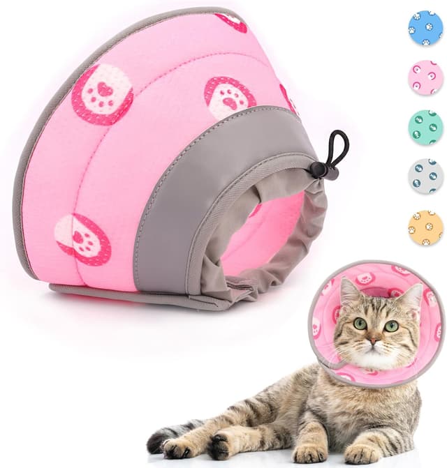 Detalle de Supet Halskrause Katze – einstellbarer weicher Schutzkragen aus EPE (Pink, S)