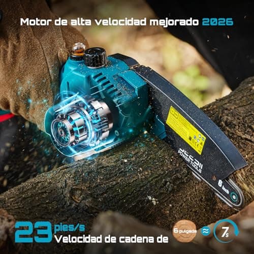 Detalle de SEESII 6'' Mini Motosierra a Batería de 900W con 2x4000 mAh