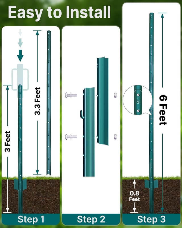Thumbnail 2 de ARIFARO Metal Fence Posts 185cm / 6ft Assemblable Pack of 10