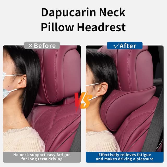 Thumbnail 6 de Dapucarin Memory Foam Car Headrest Neck Pillow with Leather Cover (2pc) – Red
