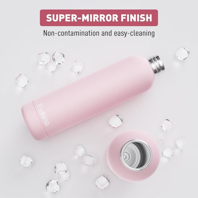 Detalle de Exllena 1l Insulated Water Bottle with Clip – Double-Wall Vacuum Stainless Steel (Pink)