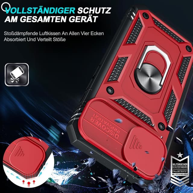 Detalle 2 de LeYi iPhone 14 6.1" case with sliding camera cover, 360° armour protection and ring stand (2-pack tempered glass)