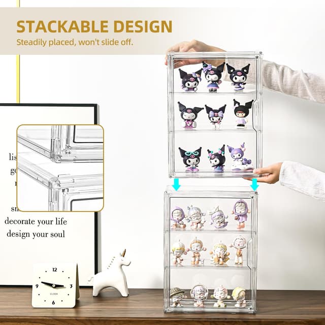 Detalle 2 de 3-Tier Clear Display Case for Collectibles (2-Pack) with Magnetic Door and 2 Movable Plates
