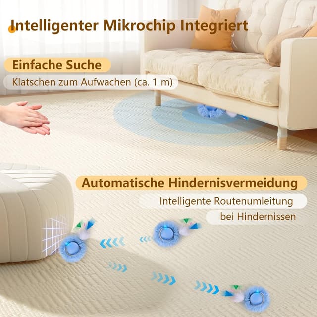 Detalle de GoldenSun Katzenspielzeug Bewegungs-Zwitscher-aktivierter Ball mit 5-Loch-Versteckspiel (blau)