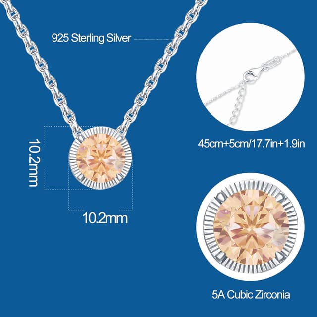 Detalle de Qings dainty birthstone necklaces in 925 sterling silver – round-cut single-gem pendant