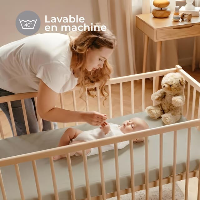 Thumbnail 6 de Lot de 2 draps housse bébé 60x120 Dreamzie (coton certifié Oeko-Tex) Gris/Blanc